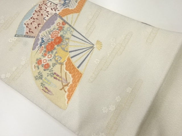 アンティーク　扇に花車・橋模様織出し袋帯（材料）